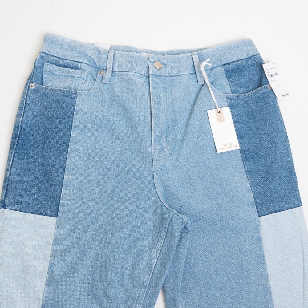 Good American Good Icon Straight Ankle Patchwork Jeans Indigo 32 NWT - Picture 5 of 14